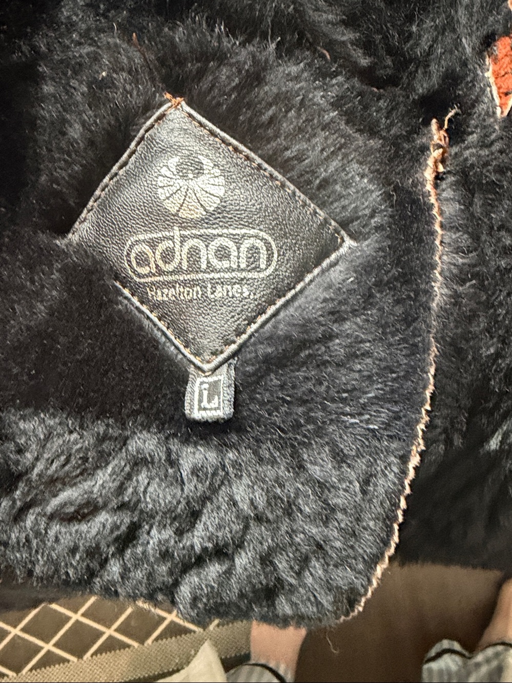 Women's Rust Shearling Hooded Coat with Black Fur Trim - Picture 4 of 5
